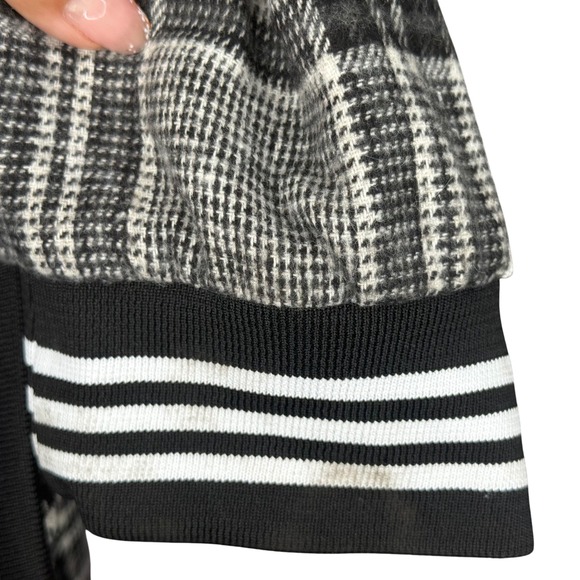 The Sewing Brothers 3XL Plaid Bomber Varsity Jacket Full Zip Striped Black White - Picture 6 of 6
